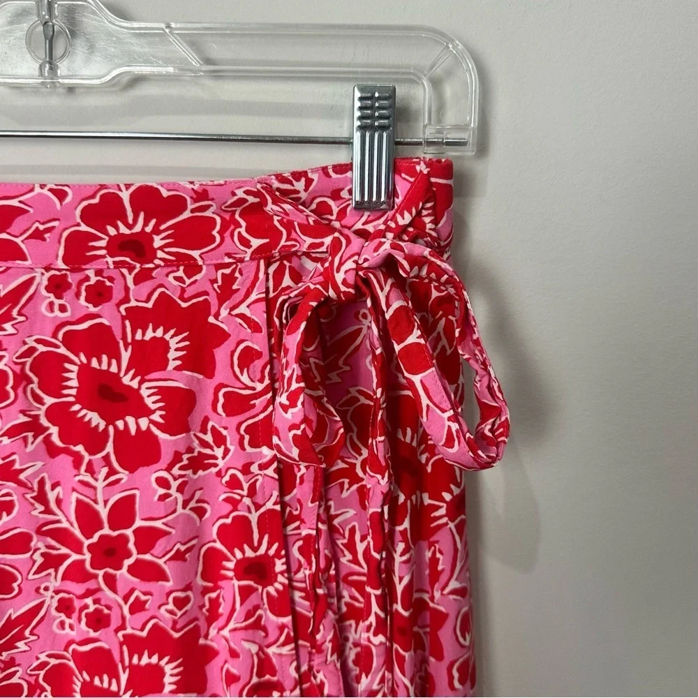 Jcrew floral midi wrap skirt red pink